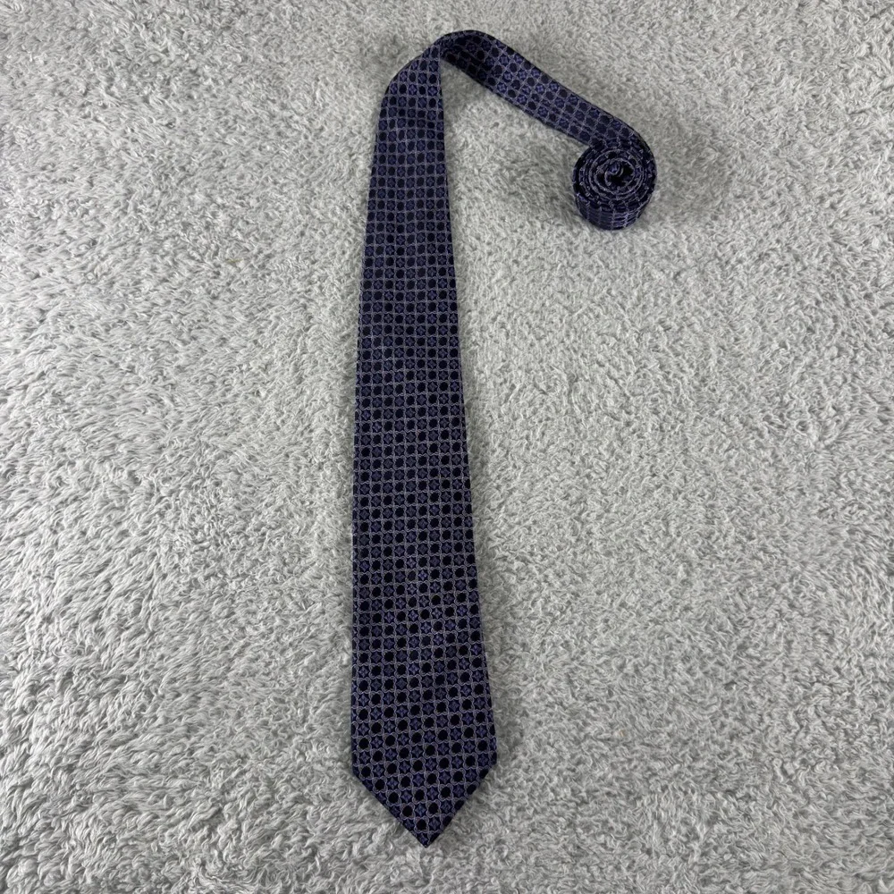 Canali Mens Silk Tie Navy Blue Purple Geometric Quatrefoil Made in Italy